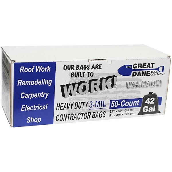 Contractor Trash Bags, 42-Gallon, 3-Mil, 50PK
